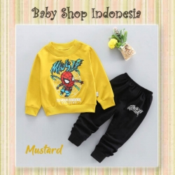 large LU606 Setelan Baju Anak Training Spiderman Mustard
